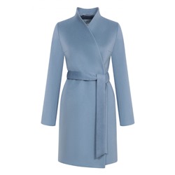 Пальто со стойкой и поясом в стиле Полины Гагариной, голубое. Арт. 420