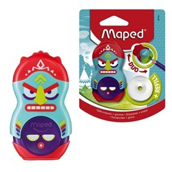 Maped. Точилка "Loopy Fancy" 1 отверстие + ластик, с контейнером и доп. ластиком арт.049130