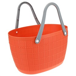 "Домашняя мода" Корзина-сумка пластмассовая "Лен" 36х24,5см h22см, мягкая, оранжевый, с длинными, силиконовыми серыми ручками (h с ручками 37см) (Китай)