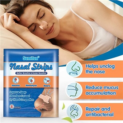 Пластырь для снятия заложенности носа Sumifun Nasal Strips 6шт