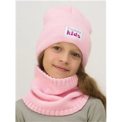 Комплект весна-осень для девочки шапка+снуд Кидс (Цвет светло-розовый), размер 50-52, шерсть 30%