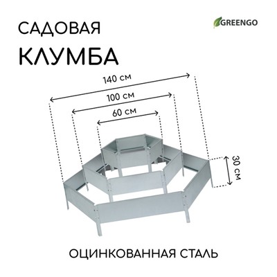 Клумба оцинкованная, 3 яруса, d = 60–100–140 см, высота бортика 45 см, Greengo