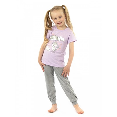 Комплект детский (футболка/брюки) Сиреневый, Серый меланж