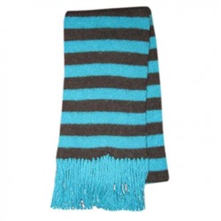 Полосатый вязаный шерстяной шарф с кисточками - 140.7