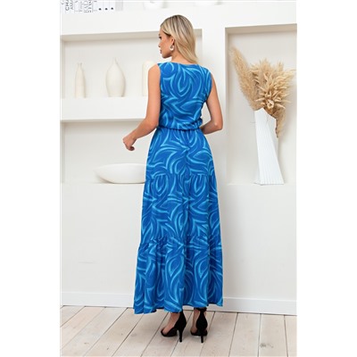 Длинное синее платье с принтом Орхидея №2