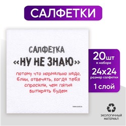 Салфетки бумажные однослойные «Ну, не знаю», 24 × 24 см, в наборе 20 шт.