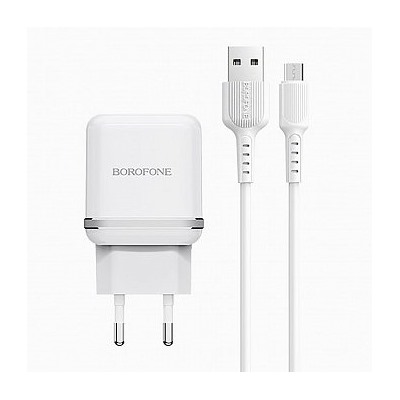 Адаптер Сетевой с кабелем Borofone BA25A Outstanding 2USB 2,4A/10W (USB/Micro USB) (black)