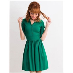 00454 Платье-рубашка из эластичного хлопка изумрудное