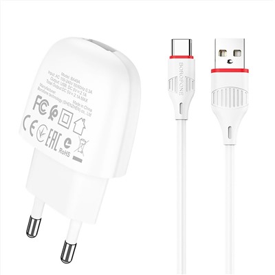 Адаптер Сетевой с кабелем Borofone BA49A Vast USB 2,1A/10W (USB/Type-C) (white)