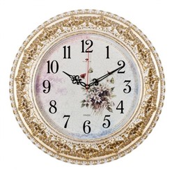 Часы настенные 3825-003 круг d=38см, корпус белый с золотом "Полевые цветы" "Рубин" /1/5/