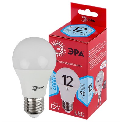 Лампа светодиодная ЭРА RED LINE LED A60-12W-840-E27 R Е27, 12Вт, груша, нейтральный белый свет /1/10/100/