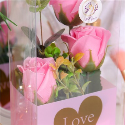 Мыльные розы в коробке, розовые, набор 3 шт