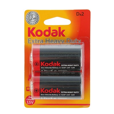 Батарейка солевая Kodak Super Heavy Duty, D, R20-2BL, 1.5В, блистер, 2 шт.