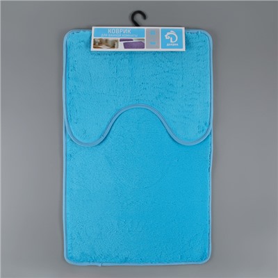 Набор ковриков для ванны и туалета «Пушистик», 2 шт: 40×50, 50×80 см, цвет голубой