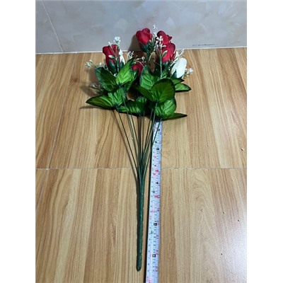 Цветы искусственные декоративные Розы с белыми цветочками (9 бутонов) 58 см