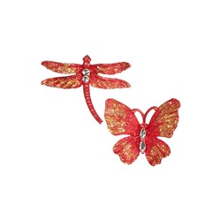 Бабочка/стрекоза со стразами красно-золотые CJ19012R