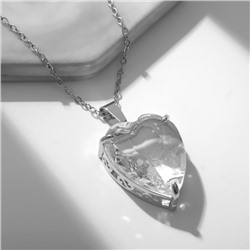 Кулон «Сердце», цвет прозрачный в серебре, 48 см