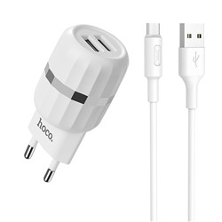 Адаптер Сетевой с кабелем Hoco C41A (повр. уп.) 2USB 2,4A/10W (USB/Micro USB) (white)