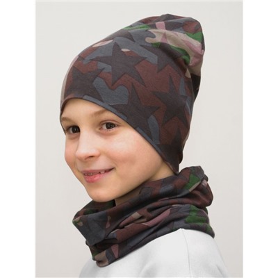 Комплект для мальчика шапка+снуд Камуфляж, размер 48-50; 50-52,  хлопок 95%