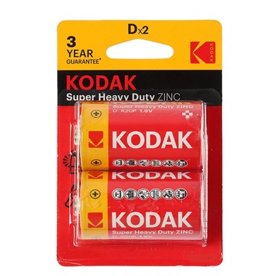 Батарейка солевая Kodak Super Heavy Duty, D, R20-2BL, 1.5В, блистер, 2 шт.