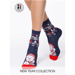 CONTE Новогодние носки "Снеговик" с махровой стопой, пушистой нитью, люрексом и стразами