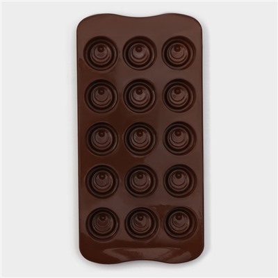 Форма для шоколада Доляна «Шоколадное удовольствие», силикон, 22×10×1,5 см, 15 ячеек (2,8×2,2 см), цвет шоколадный