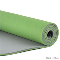 Коврик для йоги и фитнеса спортивный гимнастический двухслойный TPE 8мм. 183х61х0,8 цвет: тёмно-зелёный / YM2-TPE-8DG /уп 12/