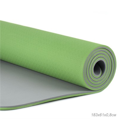 Коврик для йоги и фитнеса спортивный гимнастический двухслойный TPE 8мм. 183х61х0,8 цвет: тёмно-зелёный / YM2-TPE-8DG /уп 12/