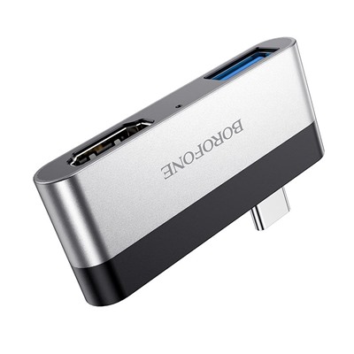 Хаб USB Type-C Borofone DH2 Type-C to HDMI+USB3.0 adapter (silver/black)