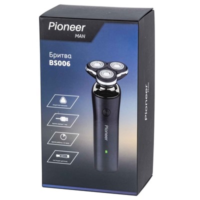 Электробритва Pioneer BS006, 3 головки, USB, АКБ, чёрная