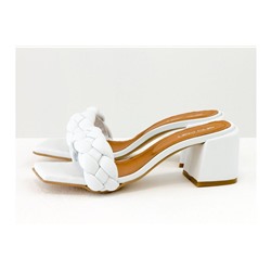 Дизайнерские шлепанцы "косички" на расклешенном невысоком каблуке, выполнены из натуральной итальянской кожи белого цвета, Новая Коллекция Весна-Лето от Gino Figini, С-2138-01