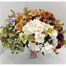 Цветы искусственные декоративные Розы + фиалки + зелень 5 веток 30 см