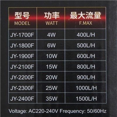 Фильтр внутренний JINGYE JY-1700F, с импеллером, 400 л/ч, 4 Вт