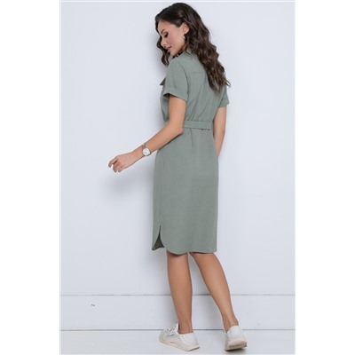 Платье-рубашка оливковое с поясом