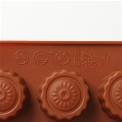 Форма для шоколада Доляна «Конди», силикон, 20×11×1,5 см, 15 ячеек (2,5×2,5×1,5 см), цвет коричневый