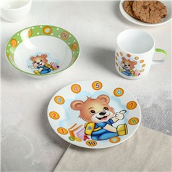 Набор детской посуды «Медвежонок счетовод», 3 предмета: кружка 250 мл, миска 400 мл, тарелка 18 см