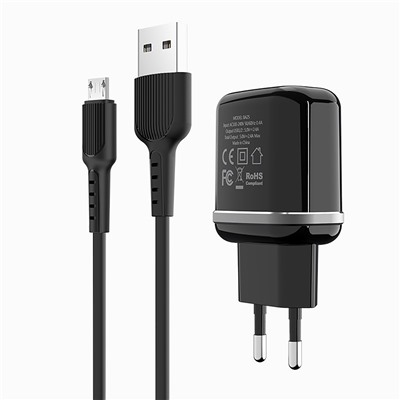 Адаптер Сетевой с кабелем Borofone BA25A Outstanding 2USB 2,4A/10W (USB/Micro USB) (black)