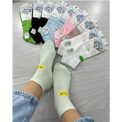 Женские хлопковые носки Наташа с принтом смайл, цветной (ряд 10шт)