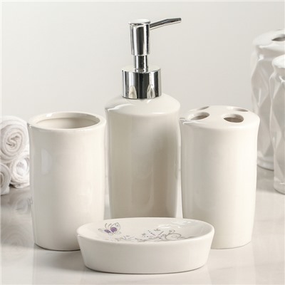 Набор аксессуаров для ванной комнаты «Изящество», 4 предмета (дозатор 250 мл, мыльница, 2 стакана)