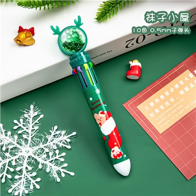 Ручка 10-цветная "Рождественский лось" автоматическая, шариковая, с блестками, пластик. корпус, цвета в ассортименте