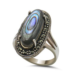 Серебряное кольцо с перламутром и марказитом