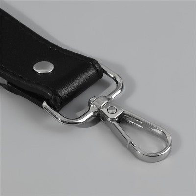 Ручка для сумки, с карабинами, 20 ± 1 см × 2,5 см, цвет чёрный/серебряный