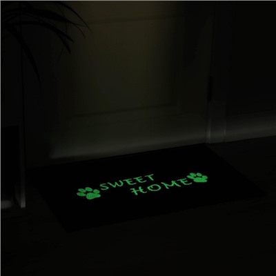 Коврик влаговпитывающий придверный светящийся в темноте Доляна «Милый дом», 50×80 см, цвет чёрный