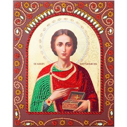 Алмазная живопись икона фигурными стразами Великомученик Целитель Пантелеймон 20х25