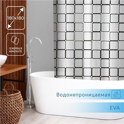 Штора для ванной Доляна «Графика», 180×180 см, PEVA