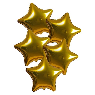 Шары фольгированные 19", звезда, набор 5 шт., цвет золото 7114807