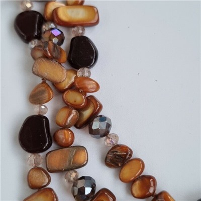 Колье из трех рядов, натуральные камни, цвет: коричневый, арт.018.758