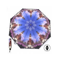 Зонт женский ТриСлона-883/L 3883 С,  R=55см,  суперавт;  8спиц,  3слож,  полиэстер,  синий/фиолет  (собор)  221234