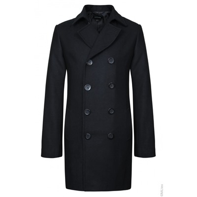 Шерстяное Мужское двубортное пальто с английским воротником, черное. Арт. 61
