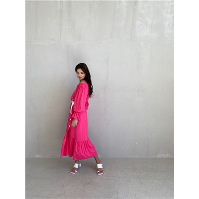 6703 Длинное платье с открытыми плечами розовое (остаток: 46-48)